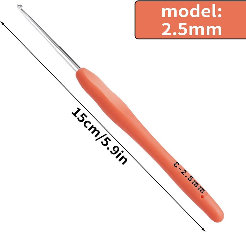 Gerute 2.5mm Crochet Hook, Ergonomic Crochet Hooks with Soft Rubber Handle and Smooth Glide Head - Lightweight Aluminum Needles for Beginners, Arthritis, Yarn Projects, Long Crafting Sessions (2.5 mm) - Image 2